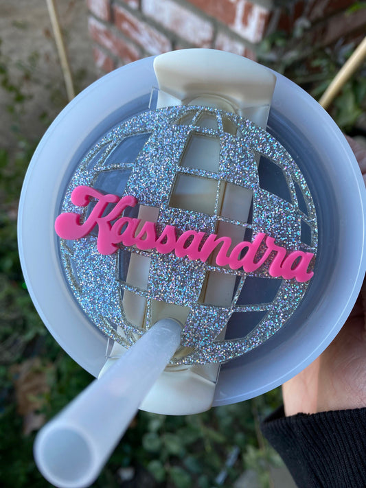 PERSONALIZED MIRROR BALL TUMBLER TOPPER