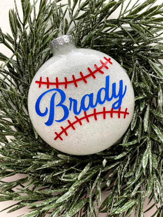 PERSONALIZED GLASS BASEBALL ORNAMENT